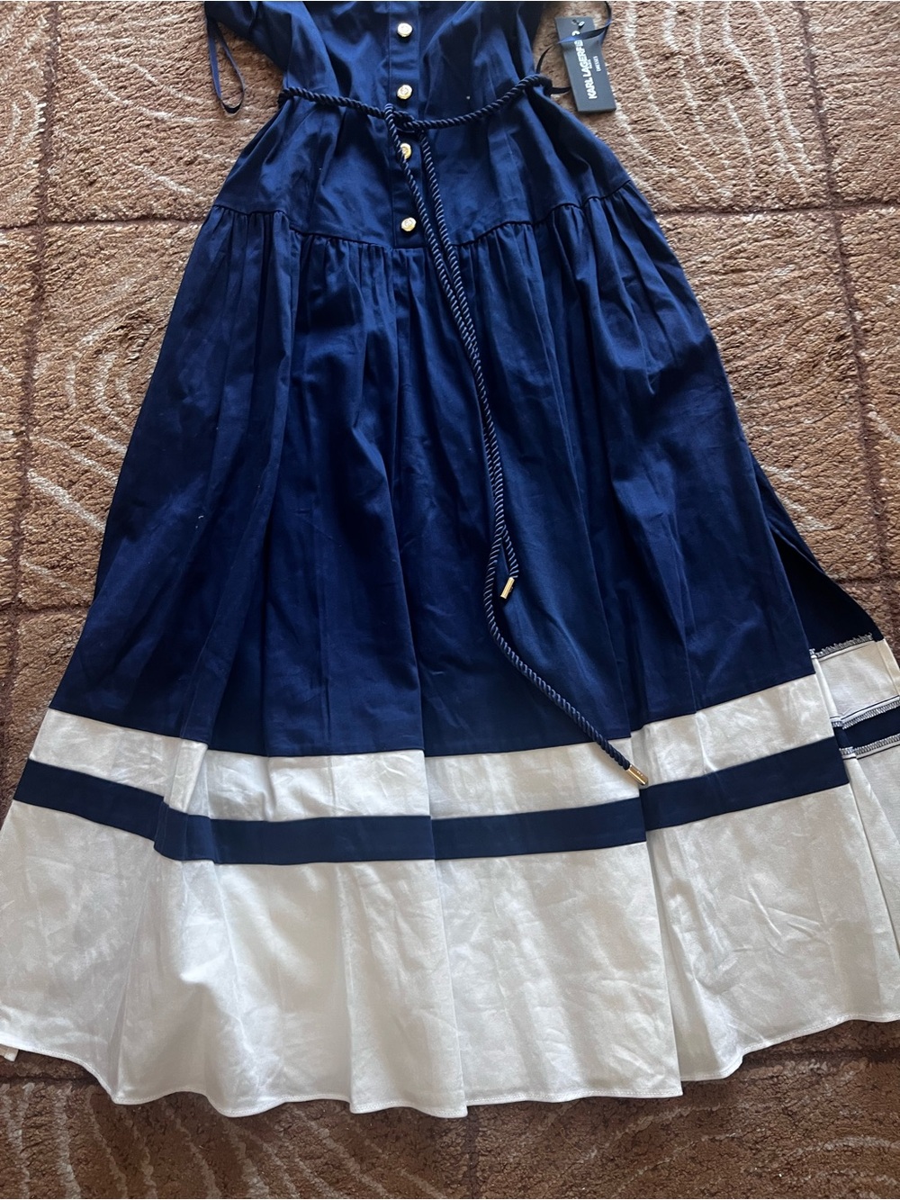 New Karl Lagerfeld Navy and White Midi Dress with Button Front size 10 - Picture 13 of 14